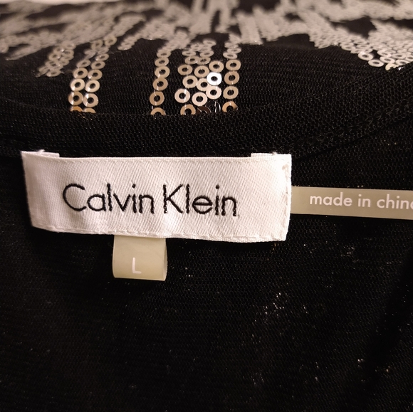 CALVIN KLEIN BLACK & SILVER SEQUIN EMBELLISHED TANK TOP L USA - Picture 4 of 5